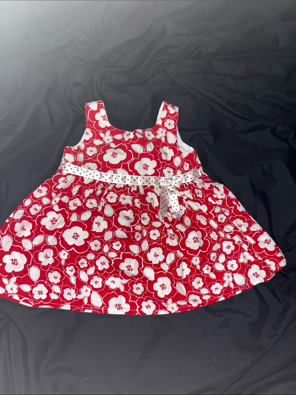 Jessica Ann Red Floral Tank Dress with White Polka Dot Bow